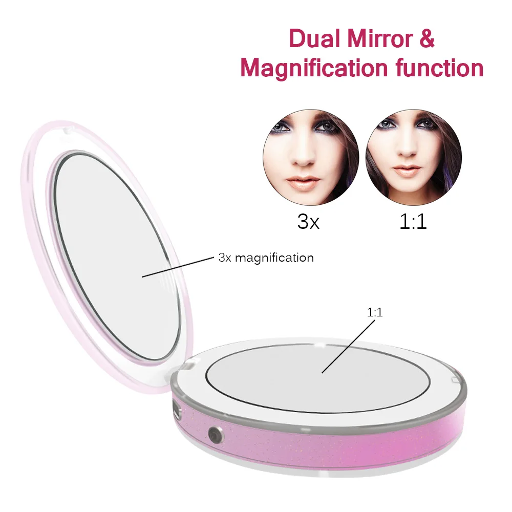 

Mini Portable Beauty Makeup Mirror with Led Light chargeable USB Charging Port