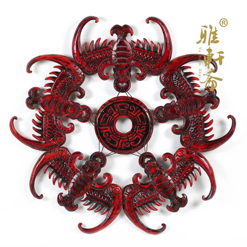 

[TZ] Zhai wood wood walls Five blessings descend upon the house of bat auspicious pendant pendant entrance mural.
