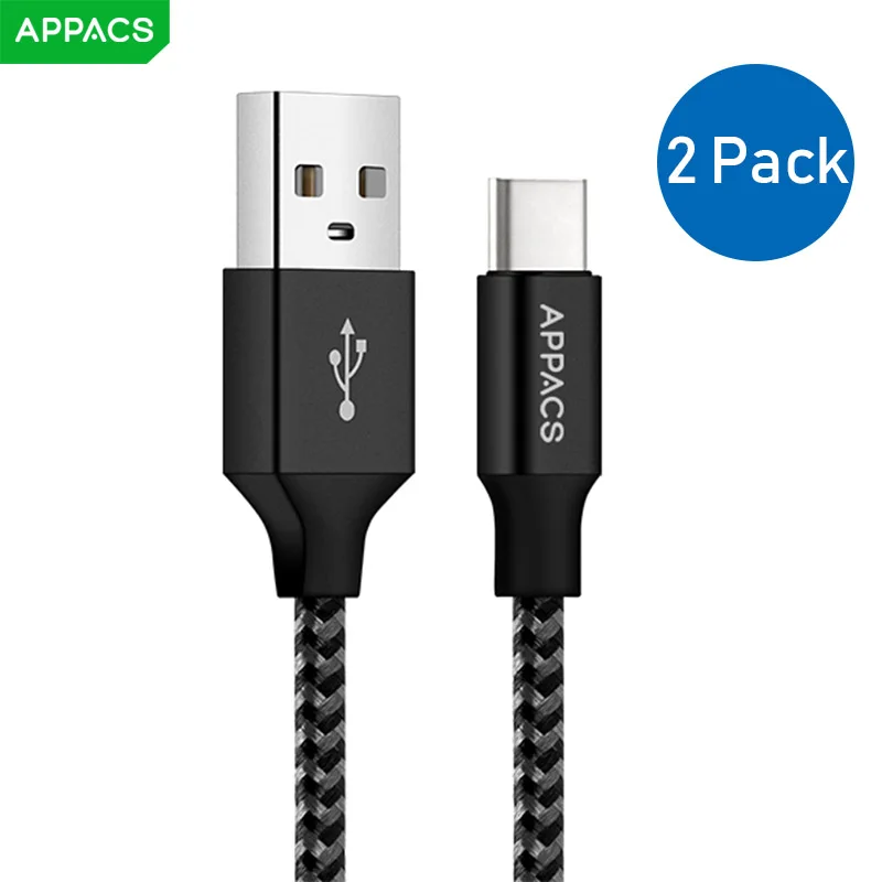 APPACS 2 шт Тип usb C кабель 2.4A Быстрый зарядный кабель для передачи данных для samsung S8 huawei P10/9 Xiaomi USB-C быстрое зарядное устройство для передачи данных кабель 1м 2М