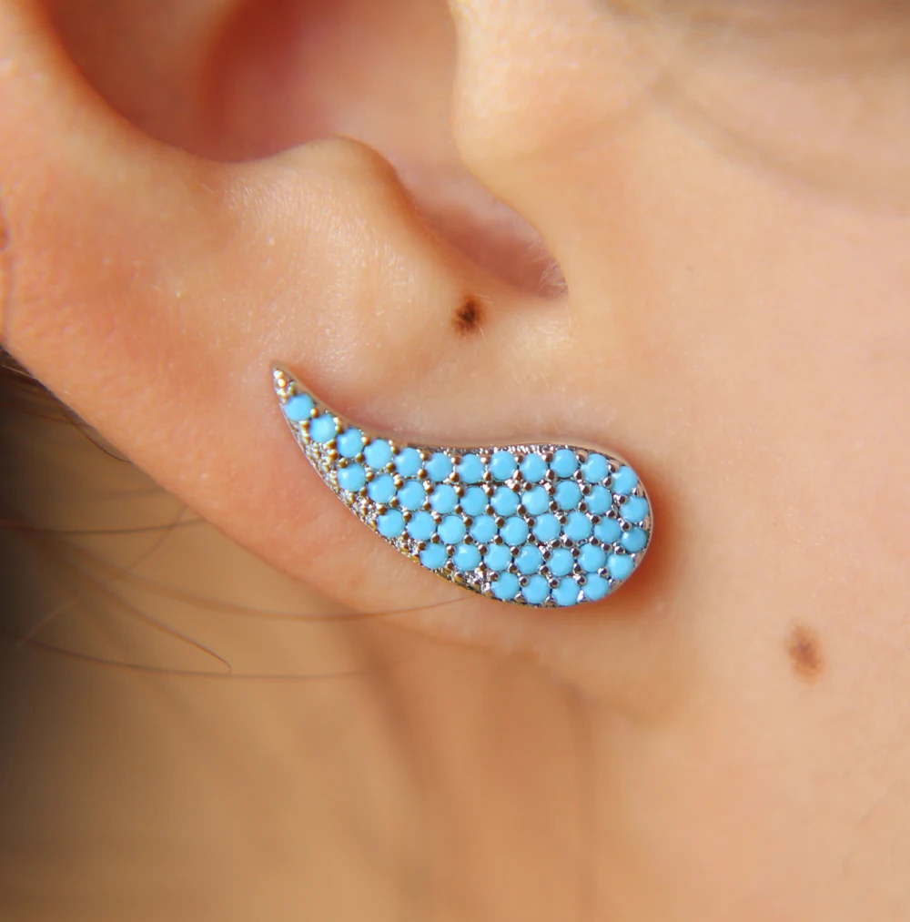 2018 New Earrings Real 925 Sterling Silver Micro Pave Turquoises Ear Climber Wing Stud Fashion Luxury Women Sweep Earring (6)