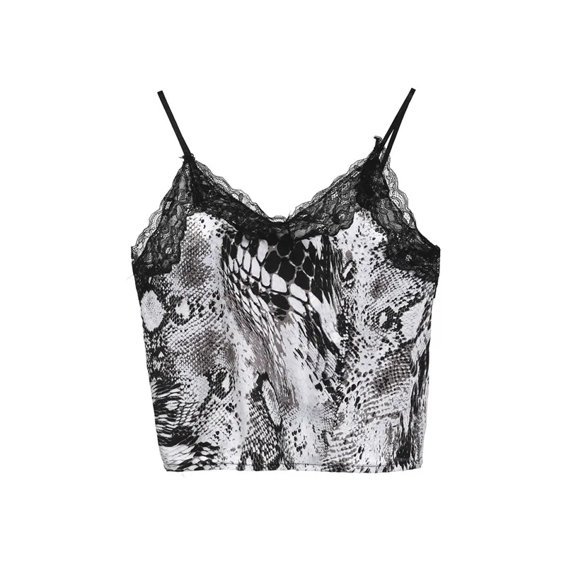 Women Sexy Snakeskin Print Lingerie set strappy v neck lace Crochet Camis Top and Panties Underwear set Nightwear Pajamas Set