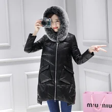 Женская куртка из натуральной овчины, зимняя куртка из натуральной кожи, розовое пальто, Толстая теплая шапка из натурального Лисьего меха, новинка, Феникс 0912F