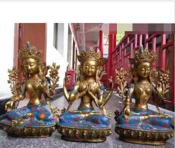 

18"Tibet Bronze cloisonne Four Hands Bodhisattva Buddha Set fast