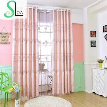 

Slow Soul Light Pink Curtain French Window Embroidered Leaves Curtains Tulle For Living Room Kitchen Cortinas Dormitorio Bedroom