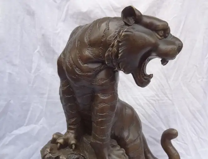 

S7099 17" Chinese Bronze Zodiac ZhaoCai Wealth Fierce Tiger Up Hill Statue Sculpture D0318