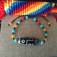 Элегантный желтый и синий камень природы девять Средства ухода для век тибетская дзи Бусины Регулируемый веревки браслет из бисера для Для женщин ювелирные изделия