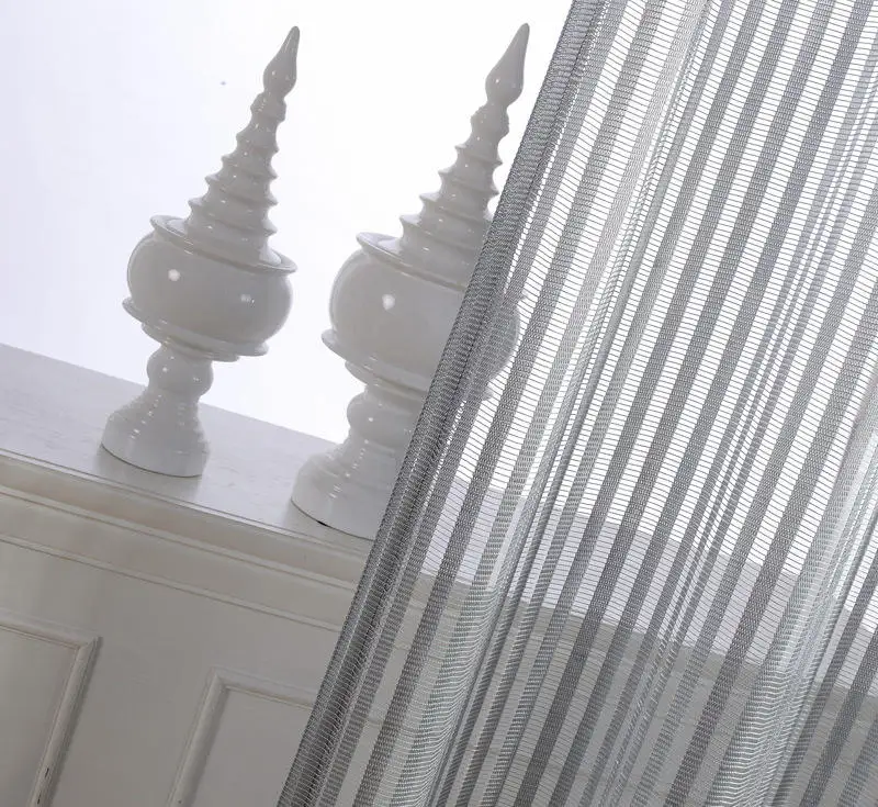 Современные европейские сплошные жаккардовые серые полосатый фатин вуаль шторы для гостиной спальни окна