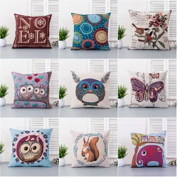 

2018 NEW Cute Cartoon Cushion Cover Linen Cotton Owl Squirrel 45X45cm Pillow Case Home Decorative Pillows Cover For Sofa Car