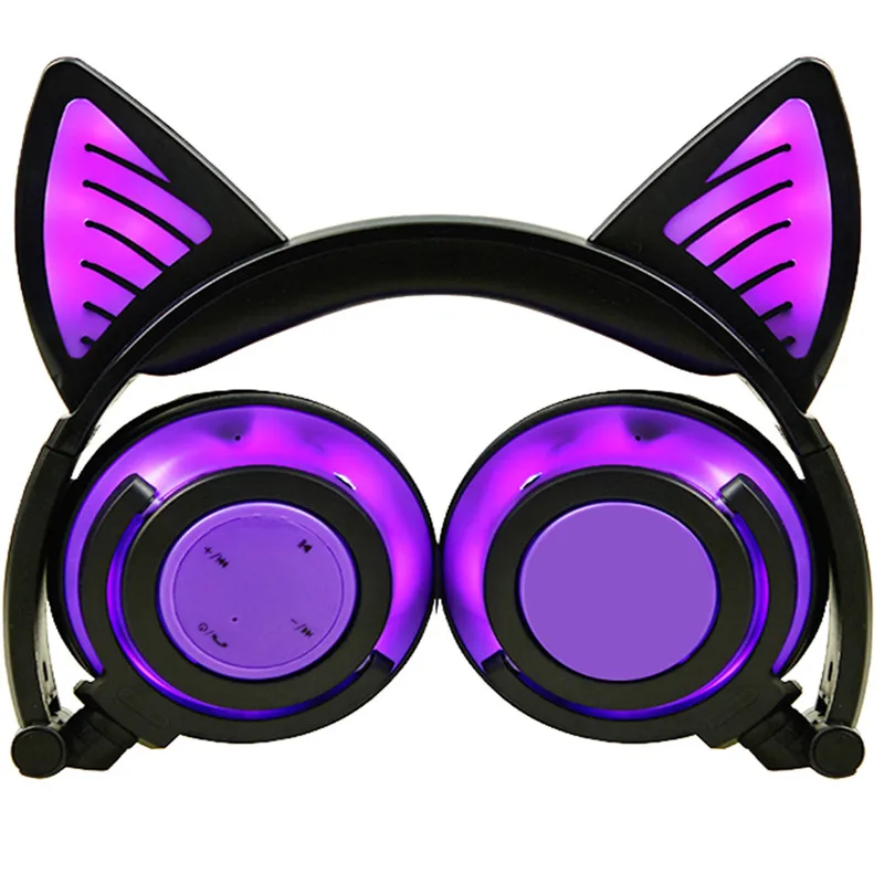 LIMSON Складная гарнитура стерео Фиолетовые наушники кошачьи ушки мигающий беспроводной светодиодный светильник наушники с подарочной коробкой - Цвет: Фиолетовый