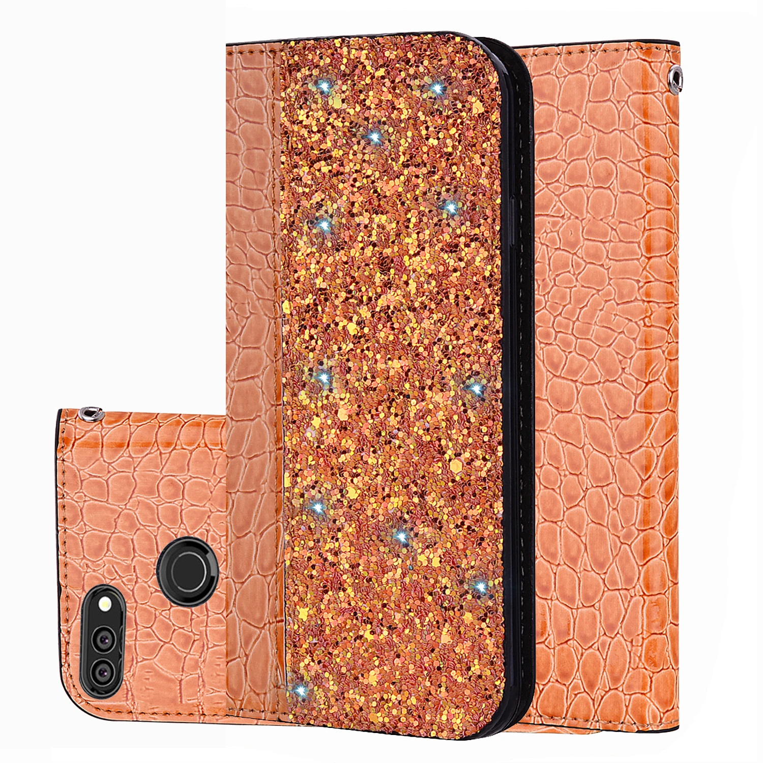 

For Huawei honor View20 10 9 Lite 8C 7x 9i shiny crocodile-print flip-over leather case Y9 2019 Y7 Y6 Pro 2019 mobile bag
