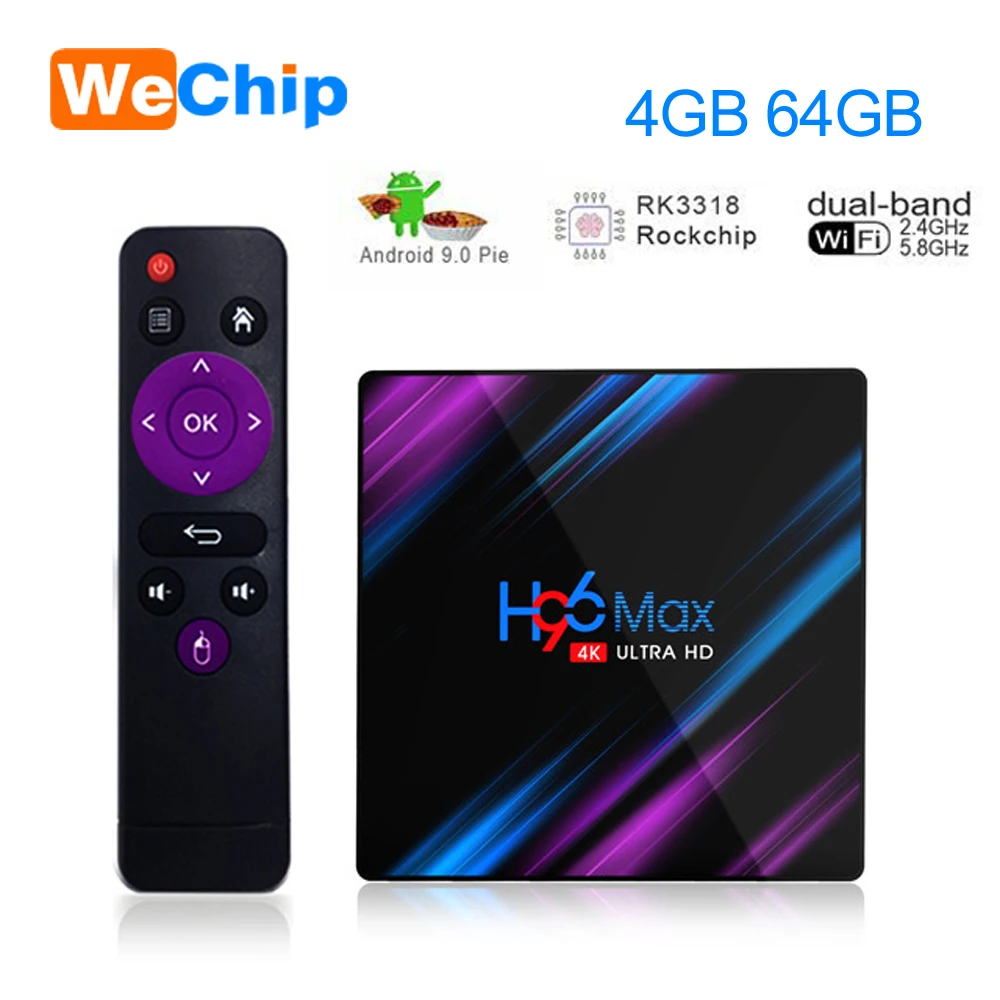 ТВ бокс Wechip H96 MAX Android 9 0 4G 64G RK3318 4 ядра 2 4G/5G Wifi BT K HD телеприставка H96max 32G 100 M 3 USD Отт
