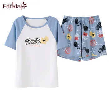 

Fdfklak Short sleeve cartoon pajamas for women cute summer girl's sleepwear set casual sleeping clothes women's pijama M-2XL