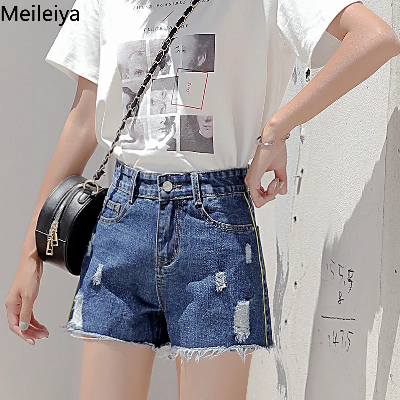 red and blue denim shorts