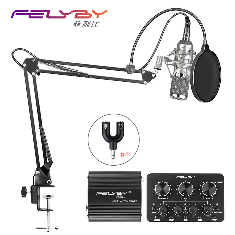 FELYBY BM 800 профессиональный конденсаторный микрофон для компьютера телефона Live