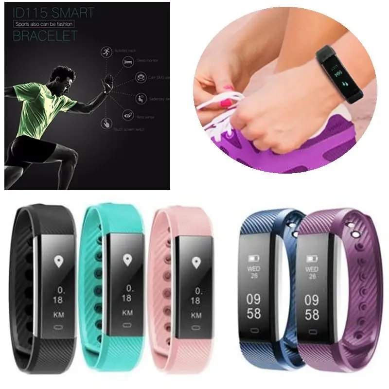 

EDAL ID115 Smart Bracelet Fitness Tracker Step Counter Activity Monitor Band Alarm Clock Vibration Wristband IOS Android phone