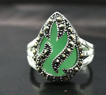 

Hot selling>@@ 0x RARE GREEN stone & MARCASITE SILVER RING US Size 7.8.9.10 -Bride jewelry free shipping