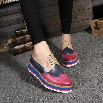 

Genuine sheepskin leather brogue designer vintage yinzo flat shoes handmade flat platform red oxford shoes for women 2020 spring