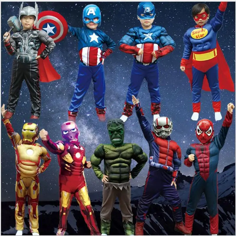 Children the avengers party captain America Iron man ant man Thor Hulk batman spiderman muscle costumeclothes clothing for kid