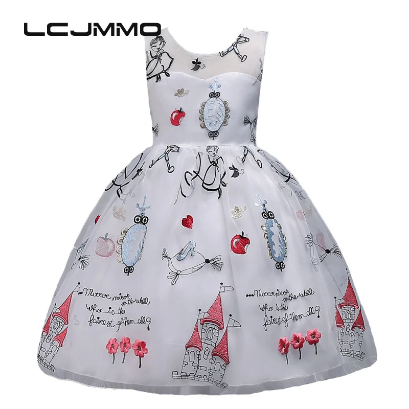 

lememogo 2018 Embroidered Girls Dress Children Sleeveless Transparent Princess Full Dress For Birthday Party Wedding Dress 3-14Y
