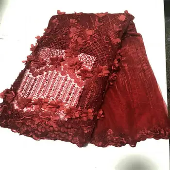 

Beautiful African Lace Fabric Red 3d Flower Tulle Lace Fabric Beads Fashion Applique Net Lace Dress JX31
