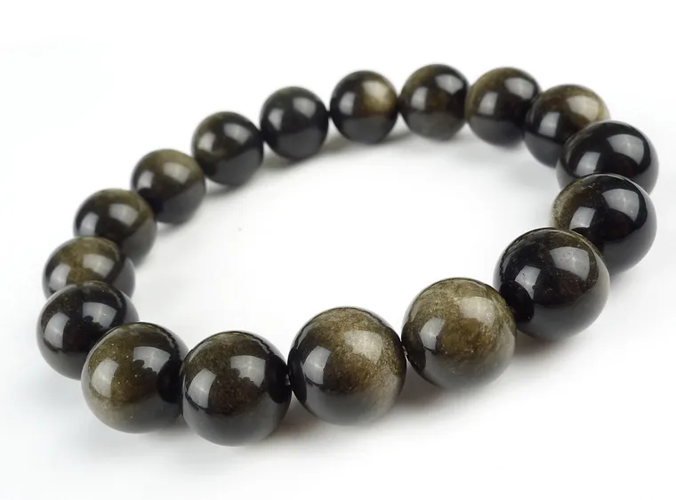 12mm Genuine Natural Gold Obsidian Gem Stone Stretch Bracelets For Women Loose Round Beads Charm Bracelet Femme | Украшения и
