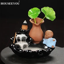 HOUSEEYOU горелка для благовоний с обратным потоком маленький Монах Будда Держатель для ароматических палочек домашний декор буддийская ароматическая курильница+ 10 шт. конусов для благовоний