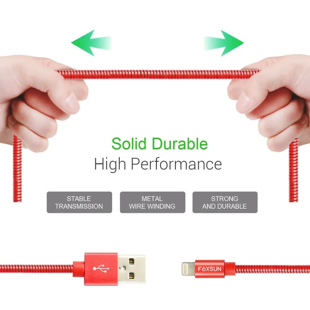 Foxsun المعادن mfi معتمد ل البرق إلى كابل usb شحن و نقل البيانات بسرعة الحبل-unbreakable تقريبا-ل فون كابل ، 1.5 متر