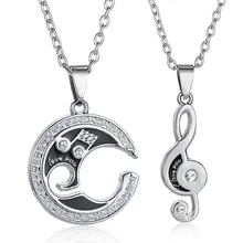 Puzzle Necklaces Matching Music Note Pendant Necklace for lover s 2017 New fashion classic Lucky crystal