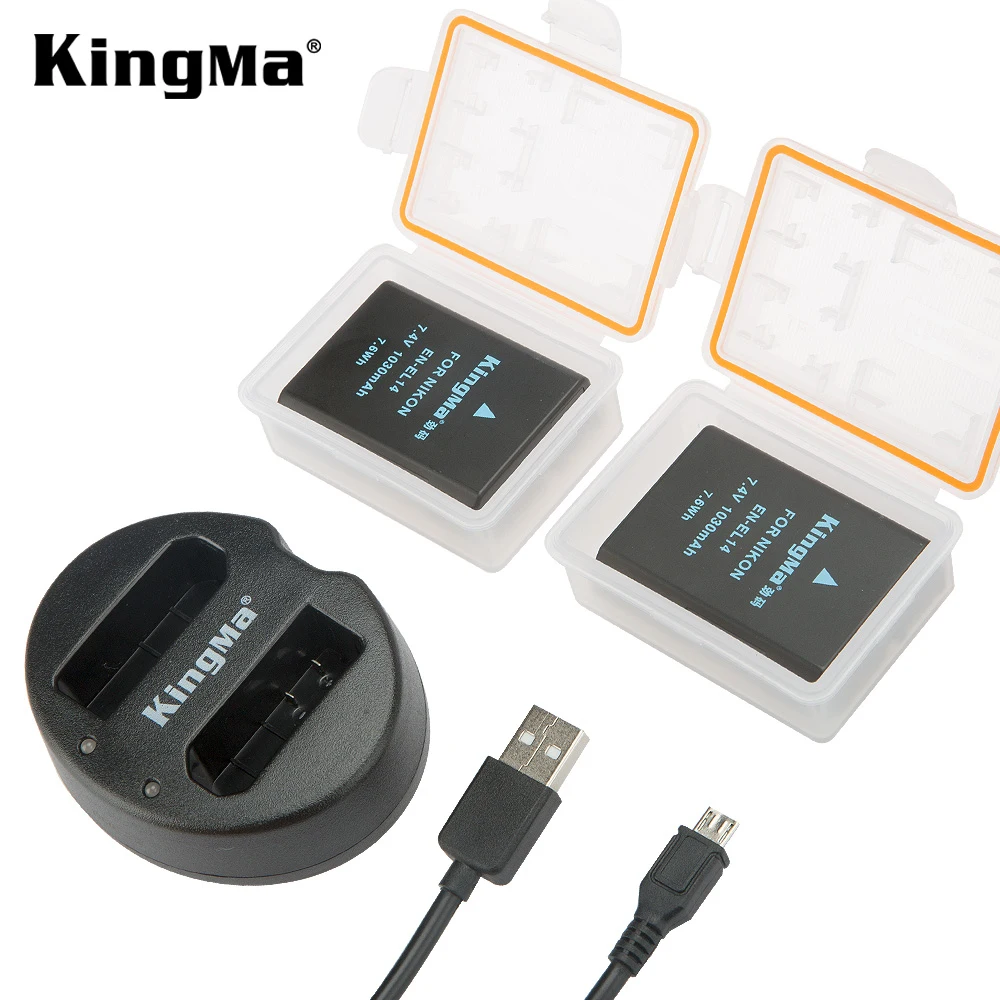 KingMa EN EL14A EL14 батарея ENEL14 + двойное зарядное устройство USB для Nikon D5200 D3100 D3200 D5100 P7000