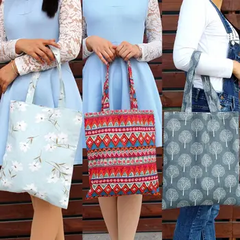 

Reusable Shopping Bag Eco Women Handbag Foldable Beach Bag Daily Use Shoulder Bag Flower Print Casual Canvas Tote Satchel