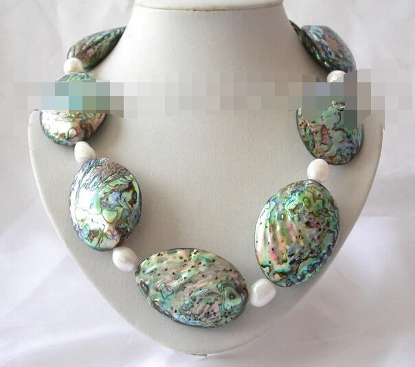 

RHJ0087 stunning big baroque green sea shell white pearl necklace