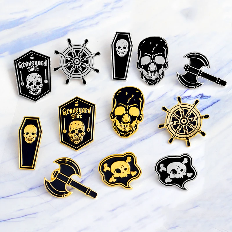 

Miss Zoe Punk Skeleton Pirate Nautical Compass Ax Skull Coffin Enamel Pin Badge Brooch Women's Men Shirt Denim Jacket Pins