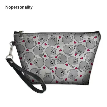 

Nopersonality Women Kitty Cat Print Cosmetic Bag Leather Travel Make Up Bag Washing Makeup Bag Toiletry Kit Organizer neceser