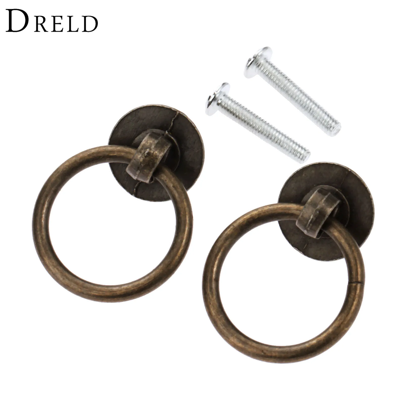 DRELD 2 Pcs خمر الأثاث مقبض خزائن المطبخ مقبض سحب المقابض لخزانة ملابس بأدراج دولاب الباب حلقة برونزية لهجة 40*30mm