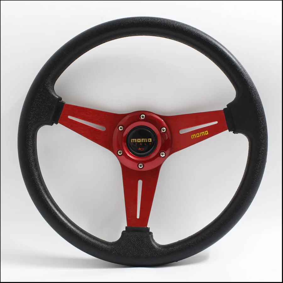 

350mm Black Spoke MOMO PU Rally Racing Drift Steering Wheel