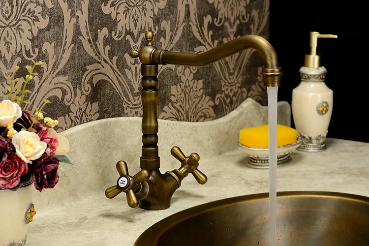 

European-style copper double single hole retro American basin rotating antique bronze antique faucet washbasin LU41217