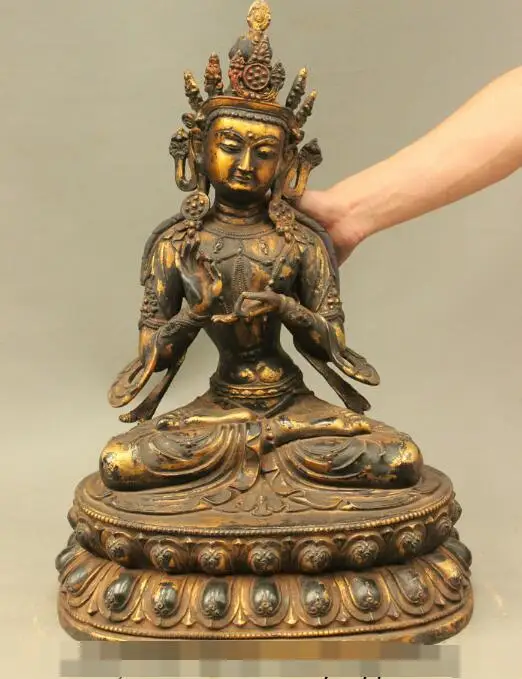 

S3916 23 Buddhism Chinese Purple Bronze Kwan-Yin Guan Yin Tara Maitreya Buddha Statue