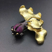 Qi xuan_брошь jewelry_S925 Посеребренная позолоченная Высокая красная каменная маленькая брошь «Золотая рыбка» элегантная атмосфера подарок для отправки мамы