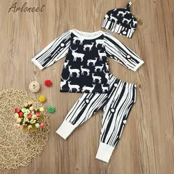 2017 fashionnewborn маленьких Обувь для девочек Обувь для мальчиков с принтом оленя футболка Брюки для девочек комплект одежды из 3 предметов окт