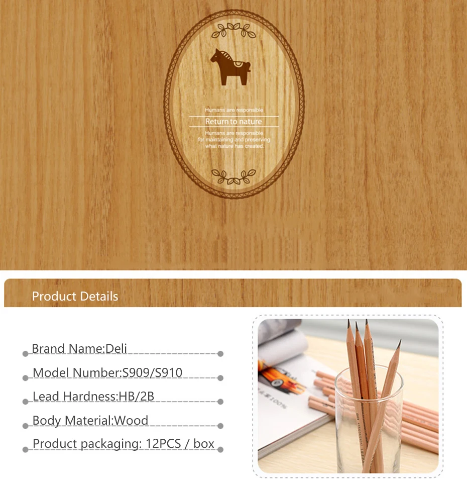 Lápis de Madeira Lápis para Estudante de Desenho Desenho e Escrita Deli 12 Pçs e lote 2b Lápis Grafite hb Madeira Suprimentos Stationery Office & School e Escrita 4 Deli 12 pçslote 2B Lápis grafite HB
