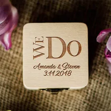 Деревянные, на выбор деревенские кольца держатель коробка уникальные свадебные подарки пользовательское имя и дата деревянные кольца шкатулка квадратной формы