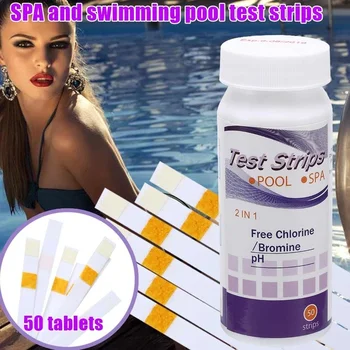 

50 Pcs 2-in-1 Pool Test Strips Acid Bromine Alkalinity Chlorine PH Spa Water Hardness Swimming Pool Test Strip Cyanuric Dropship