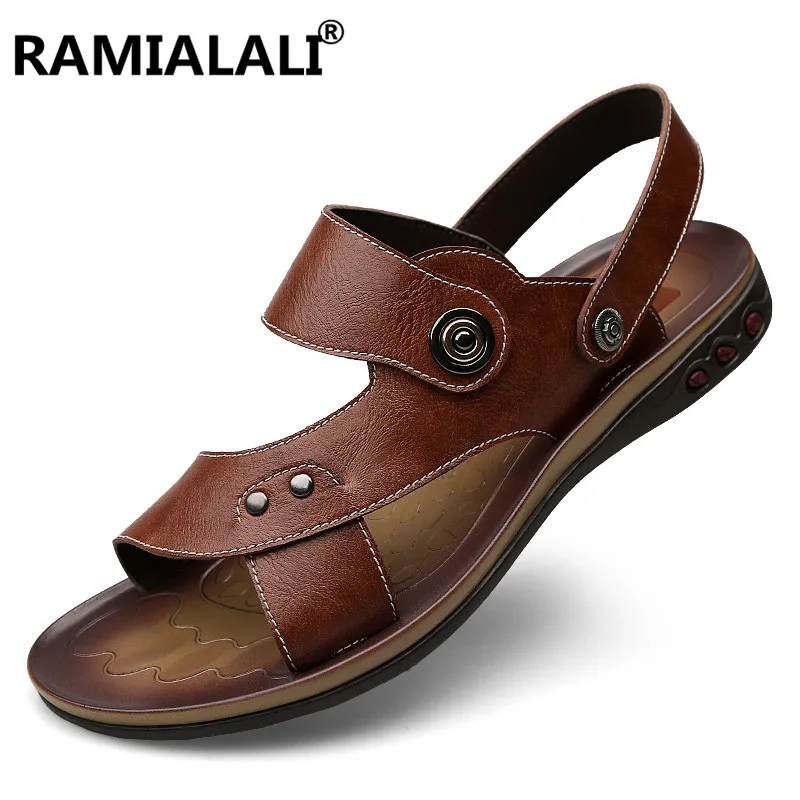 Big Size 37 47 Brand High Quality Men Genuine Leather Sandals Breathable Comfortable Summer