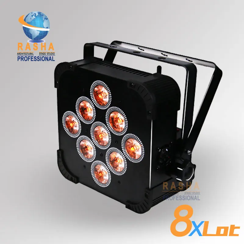 8X Rasha Hex V9 9pcs 10W 4in1 RGBA RGBW Battery Powered Wireless LED Flat Par Can