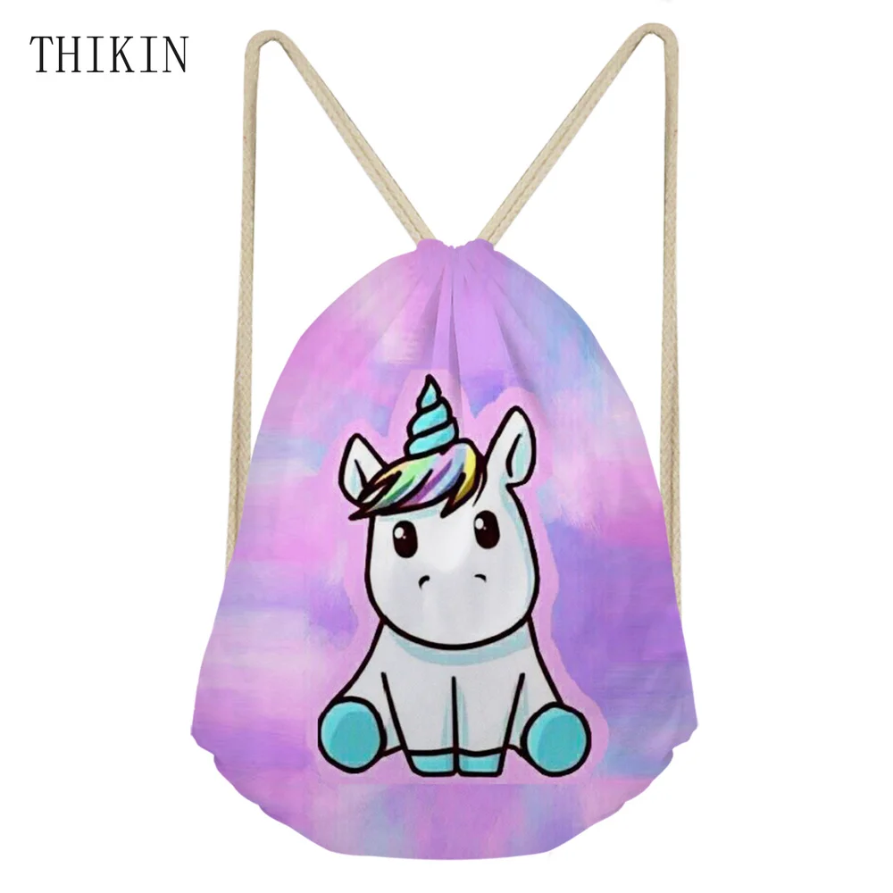 

THIKIN Custom Cute Unicorn Cartoon Printed Swimming Bags Women Small Draw-string Bag Rainbow Birthday Gift for Kids Girls