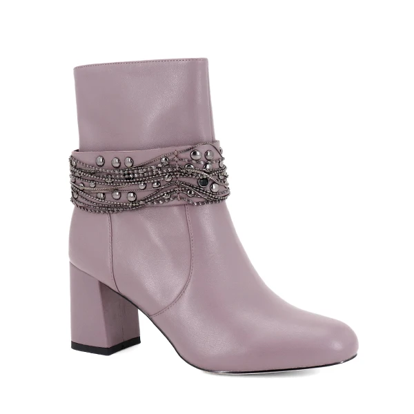 SOPHITINA/Ботильоны женские модные. Демисезонные ботинки из натуральной кожи на ворсине. Обувь весенние и осениие с металлической цепочкой на щиколотке на квадратном обтянутом каблуке. Теплые женские ботинки. B79 - Цвет: Light purple