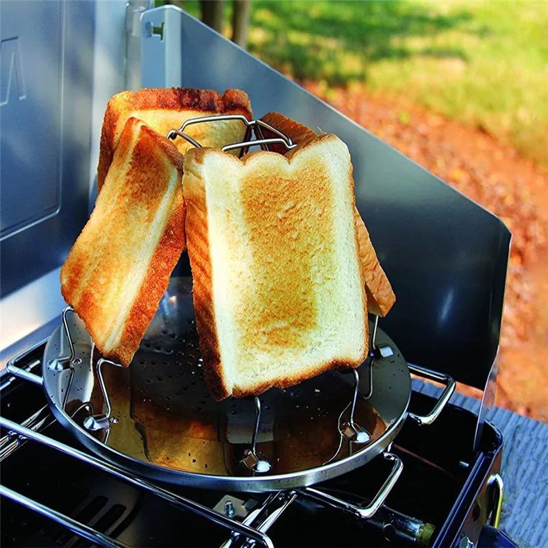 Jezebel Camp estufa tostadora plegable pan tostadora bandeja cocina Camping desayuno vivac al aire libre estante Acero inoxidable Picnic