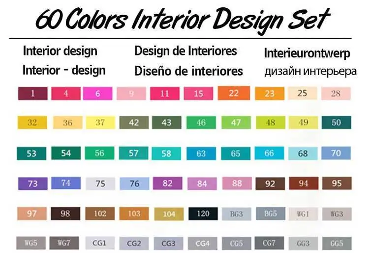 TOUCHNEW спиртовые маркеры 30/40/60/80/168 Цвета Dual Head эскиз Маркеры Ручка кисти для рисования манга дизайн маркер для рисования - Цвет: 60 interior Set