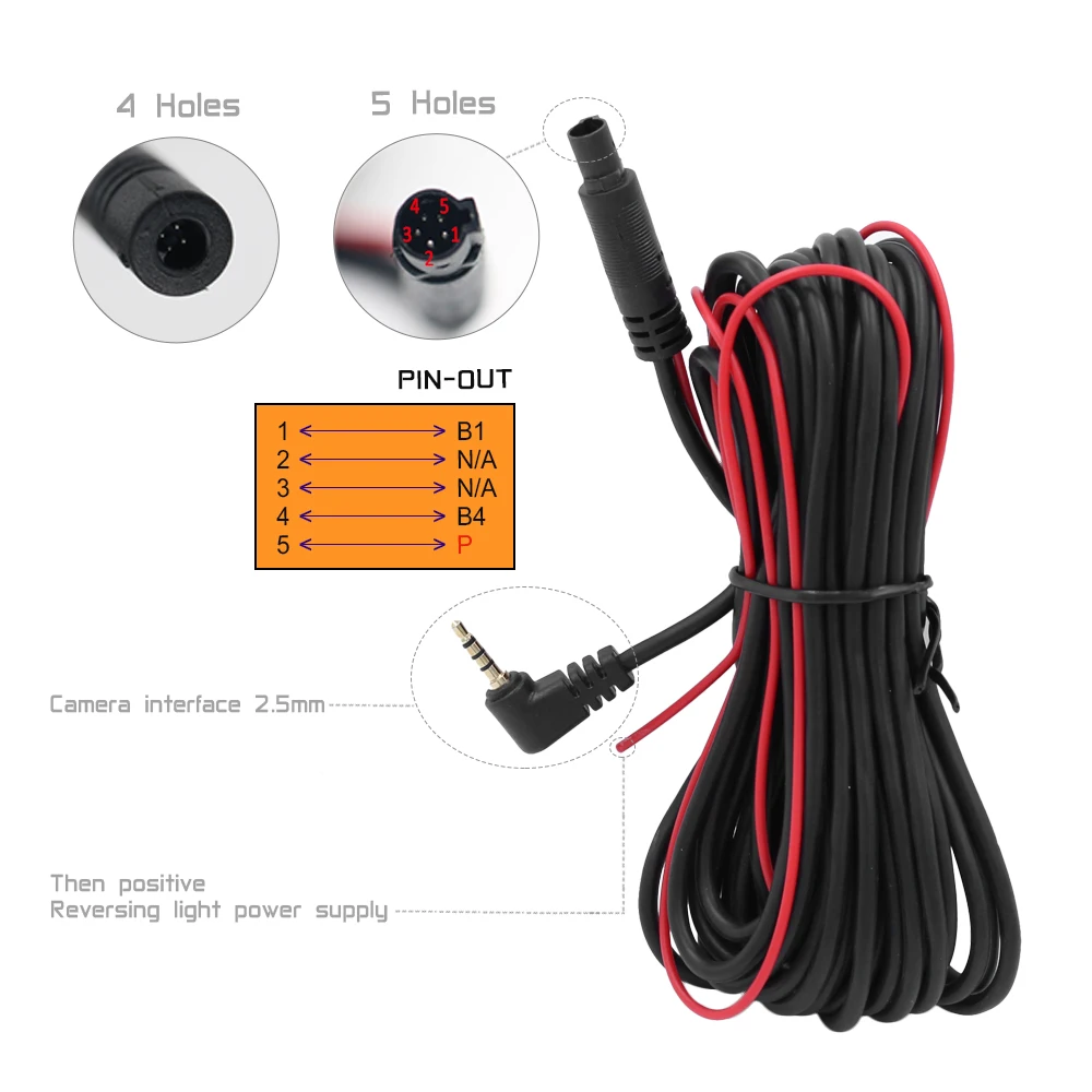 

5pin 2.5mm jack Car RCA CAR Reverse Rear View Parking Camera Video Cable RearView with Video Trigger Car Accessories Wire