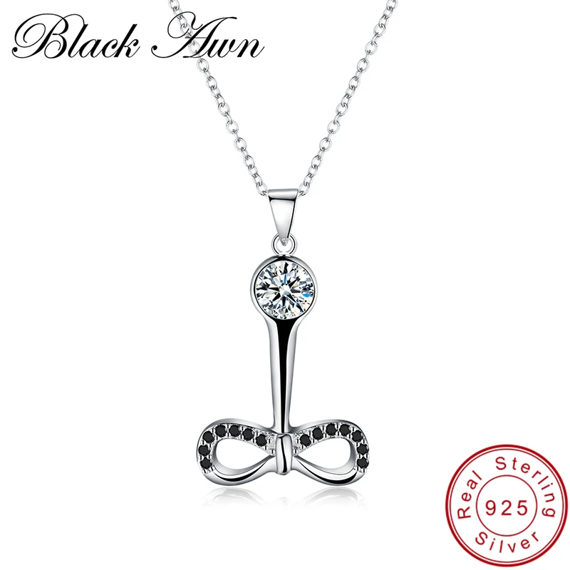

[BLACK AWN] Genuine 100% 925 Sterling Silver Slide Necklace for Women Trendy Necklaces Pendants Sterling Silver Jewelry P111
